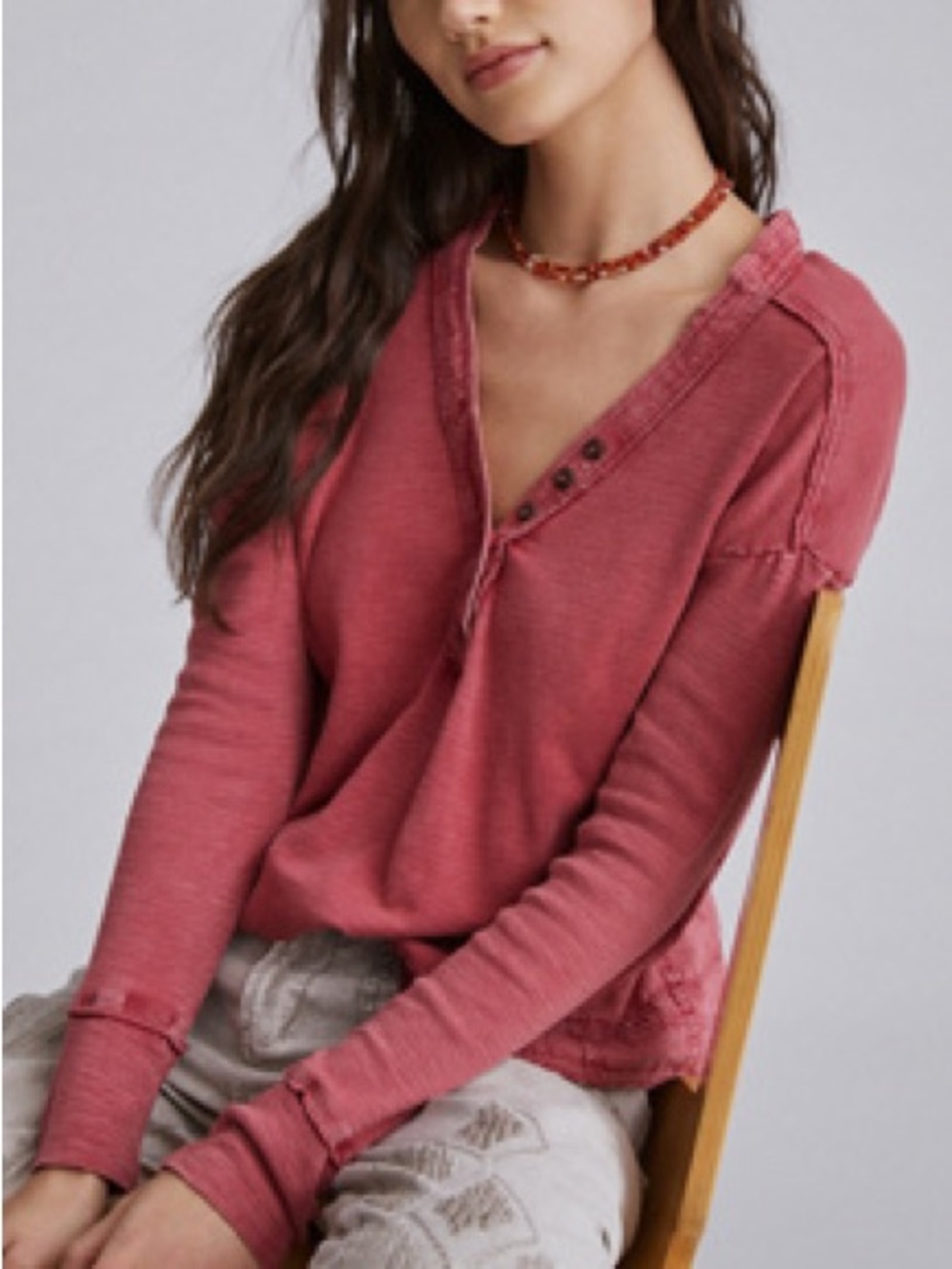 Anthropologie Pilcro Cotton Henley Swing
Mixed Texture Top Rose Pink Small